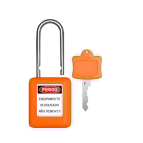 Cadeado Plástico Laranja 38,0mm com 1 Chave Haste Metálica (Cromada) + Chave Mestra CMCLA14004CM TAGOUT