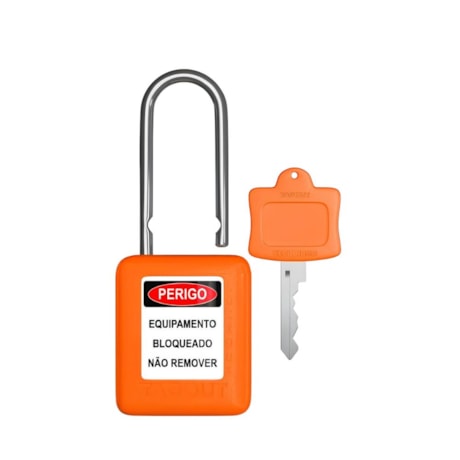 Cadeado Plástico Laranja 38,0mm Haste Metálica (Cromada) com 1 Chave CMCLA140CD TAGOUT