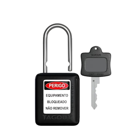 Cadeado Plástico Preto 25,0mm Haste Cromada com 1 Chave CMCPR125CD TAGOUT