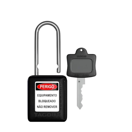 Cadeado Plástico Preto 38,0mm Haste Metálica (Cromada) com 1 Chave CMCPR14004CD TAGOUT