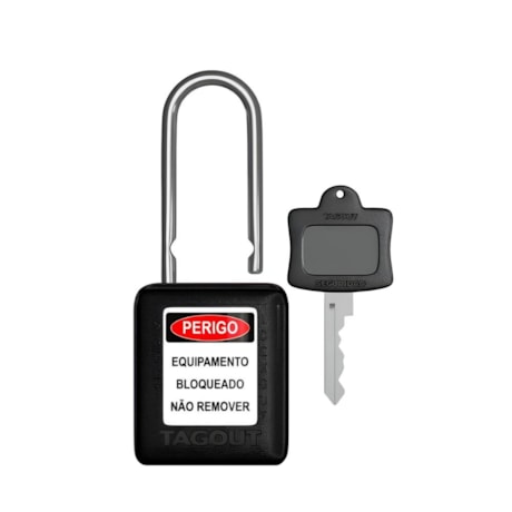 Cadeado Plástico Preto 38,0mm Haste Metálica (Cromada) com 1 Chave CMCPR140CD TAGOUT