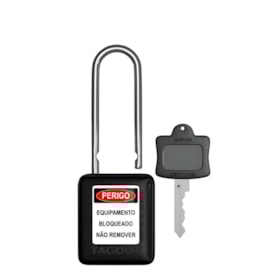 Cadeado Plástico Preto 50,0mm Haste Metálica (Cromada) com 1 Chave CMCPR150CD TAGOUT
