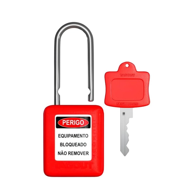 Cadeado Plástico Vermelho 38,0mm Haste Metálica (Cromada) com 1 Chave CMCVM14004CD TAGOUT-2a5a515c-93a6-4976-aa20-24f238fc9c4a