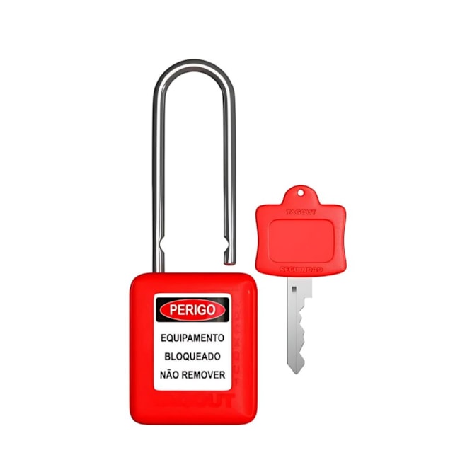 Cadeado Plástico Vermelho 50,0mm Haste Metálica (Cromada) com 1 Chave CMCVM150CD TAGOUT-73f2a244-ae8f-49ed-80da-0f38f83bf9bf