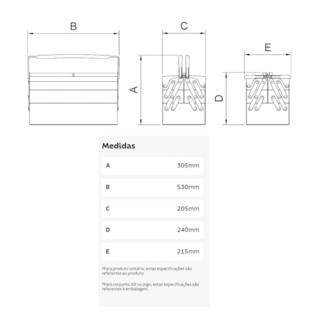 Caixa para Ferramentas Sanfonada com 5 Gavetas e 65 Peças 44952/165 TRAMONTINA PRO-0057a255-429b-42d0-acb0-d4e5a58db0cf