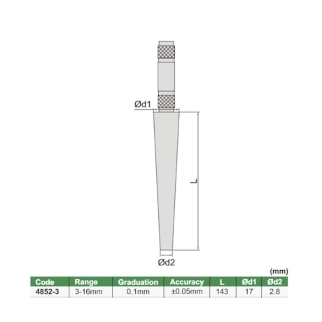 Calibre Cônico Medição Furo 3-16mm 0.1mm 4852-3 INSIZE