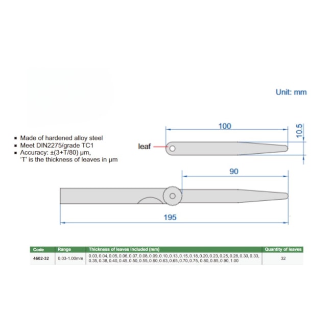 Calibre de Folga 0.03 a 1mm 100mm de 32 Peças 4602-32 INSIZE-7019cb22-358f-4e74-9469-fd24dcd86037