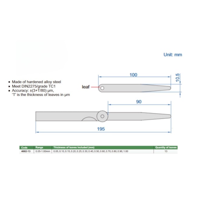 Calibre de Folga 0.05 a 1mm 100mm de 13 Peças 4602-13 INSIZE-575f5f71-9c91-4c9f-b51c-6bb6585c56ba