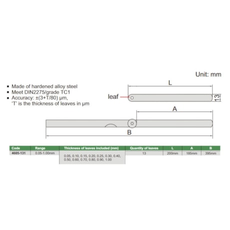 Calibre de Folga 0.05 a 1mm 150mm de 13 Peças 4605-131 INSIZE-efcefb92-dcf4-4f62-8866-5292cccd72b3