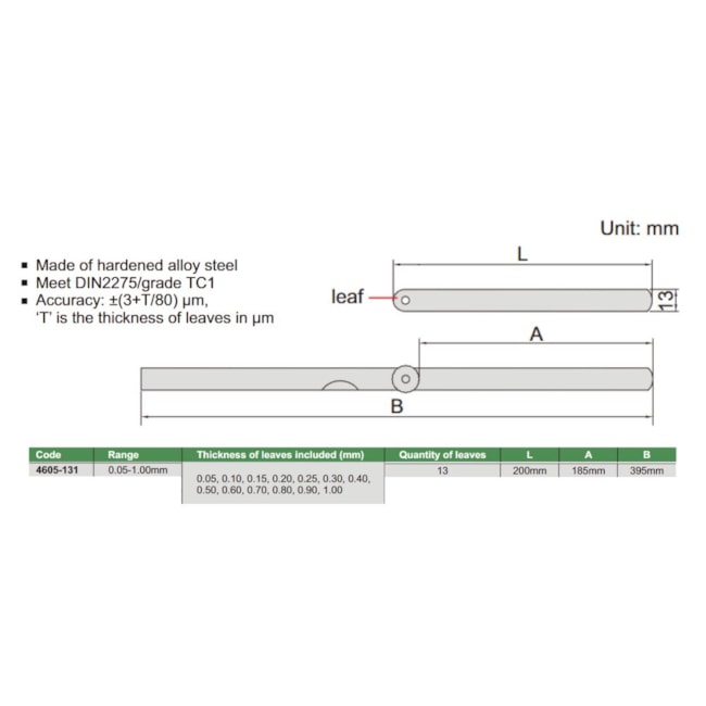 Calibre de Folga 0.05 a 1mm 150mm de 13 Peças 4605-131 INSIZE-68d333cd-9782-483b-b62f-43dea56f7033