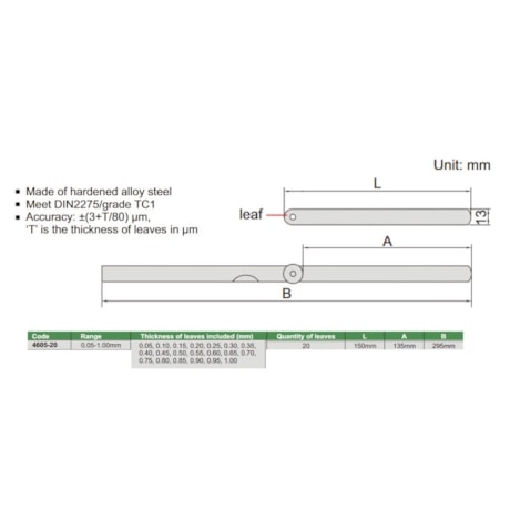 Calibre de Folga 0.05 a 1mm 150mm de 20 Peças 4605-20 INSIZE-4ea6ed4a-d77c-4e0b-bb57-544f81af9e3e