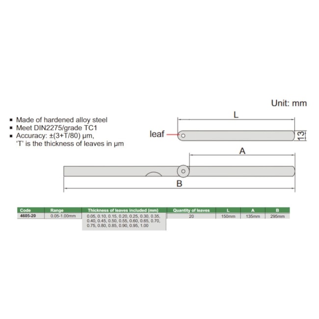 Calibre de Folga 0.05 a 1mm 150mm de 20 Peças 4605-20 INSIZE-7e6bf30c-848d-49ee-b16d-cf7698ef38ef