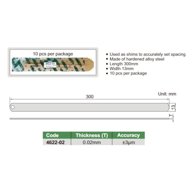 Calibre de Folga Avulso 0.02mm com 10 Peças 4622-02 INSIZE-ad7ec215-8614-47c9-881c-1c5e886177dd