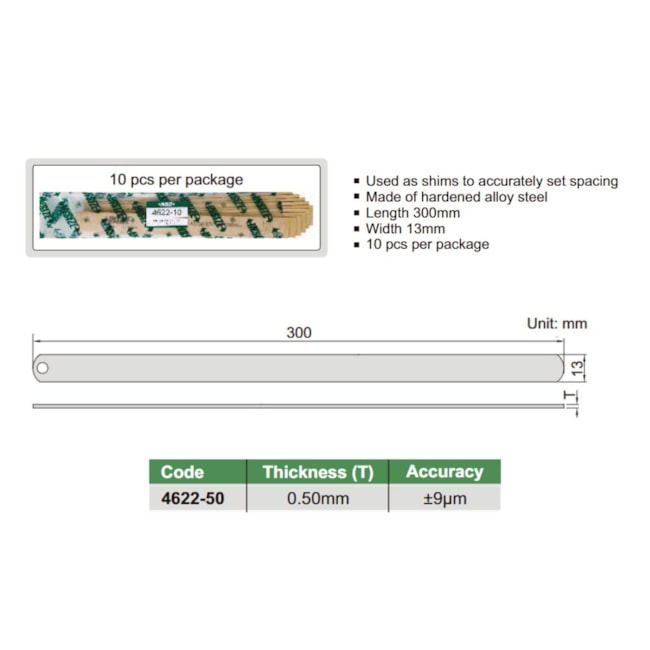 Calibre de Folga Avulso 0.50mm com 10 Peças 4622-50 INSIZE-18c498c7-809a-44da-ab89-a71ddbf55692