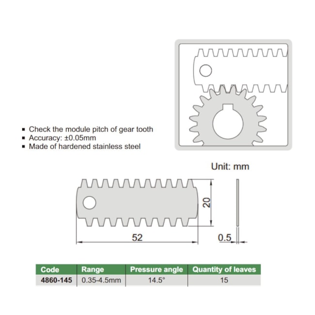 Calibres para Dentes de Engrenagens 0.35-4.5mm 15 Peças 4860-145 INSIZE-4ab2243b-cc2e-48af-b467-16e046cca631