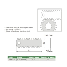Calibres para Dentes de Engrenagens 0.35-4.5mm 15 Peças 4860-145 INSIZE