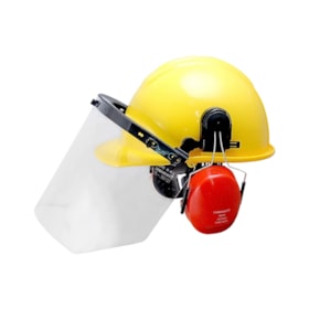 Capacete de Segurança Verde Conjugado com Protetor Facial Incolor Abafador EVOLUTION CARBOGRAFITE
