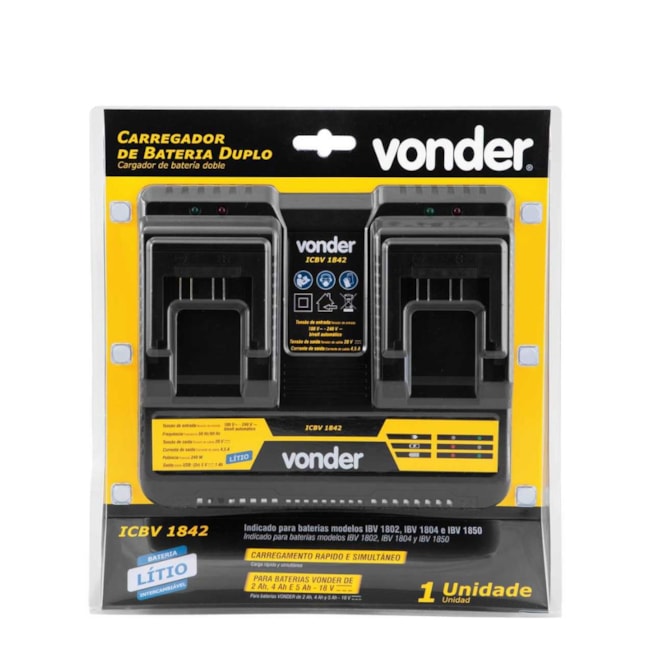 Carregador de Bateria Duplo 18V Bivolt ICBV 1842 VONDER-d8dafcdc-43f2-405d-9eb5-f8198ce45fc2