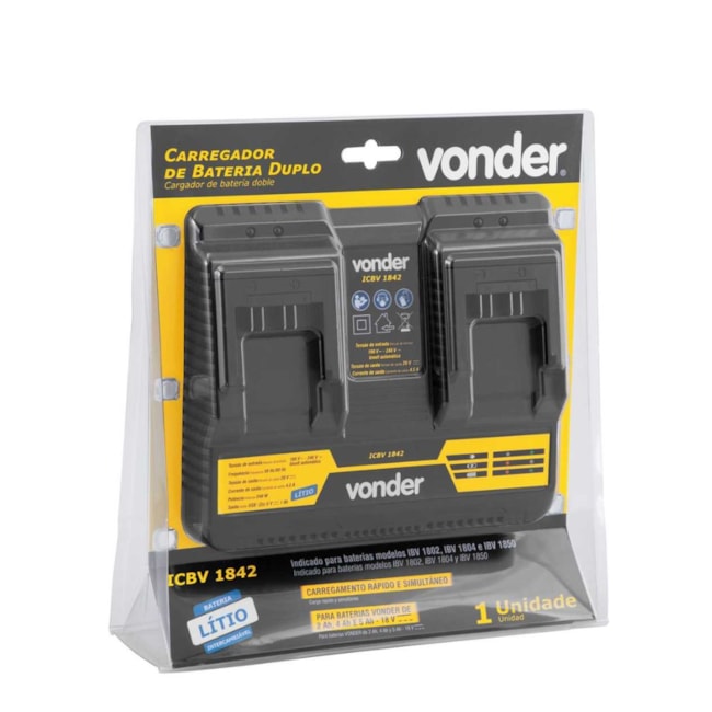 Carregador de Bateria Duplo 18V Bivolt ICBV 1842 VONDER-29dc7e18-4775-40b6-867c-3903ef3740c9