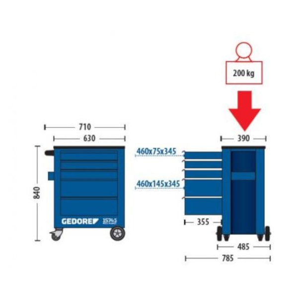 Carrinho de Ferramentas com 5 Gavetas 1574-5 GEDORE-73b9d707-20cd-449b-a5bb-0ba3f3a3a634