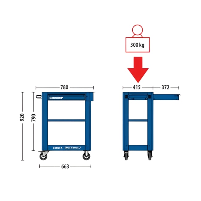 Carrinho para Ferramentas Aberto com 1 Gaveta e 2 Prateleiras Cinza 1560 C GEDORE-273a33d0-995b-4654-b3a9-29dc75efd9c2