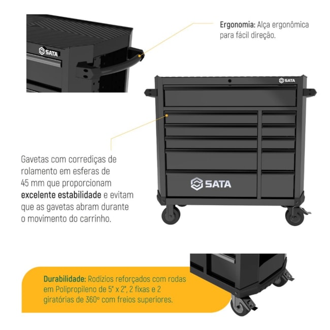 Carrinho para Ferramentas com 11 Gavetas Preto ST95114G-B SATA-171fa790-3557-4239-8c44-44f8143282a8