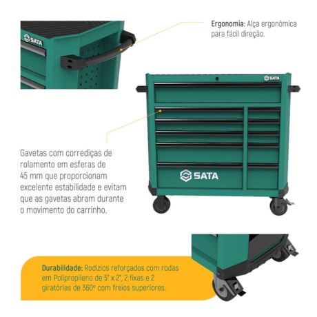 Carrinho para Ferramentas com 11 Gavetas Verde ST95114G SATA-6f99b567-d6cf-4199-86fc-b777c4f2501c
