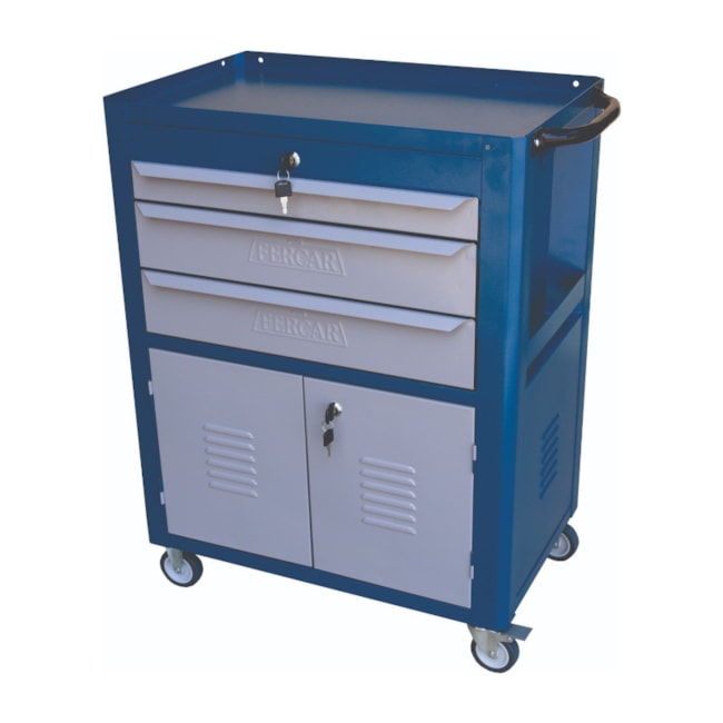 Carrinho para Ferramentas com 3 Gavetas Azul Chaveado C06 FERCAR-5fcd1b74-740a-4f51-95f1-5c6479c973a6