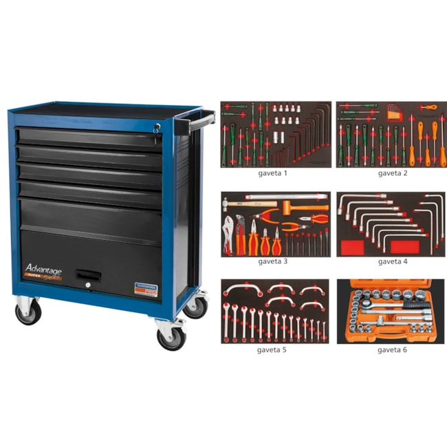 Carrinho para Ferramentas com 5 Gavetas 1 Porta e 136 Peças 44950135 TRAMONTINA PRO-dd3945a4-2f7a-4322-b9f6-40f791b4129a
