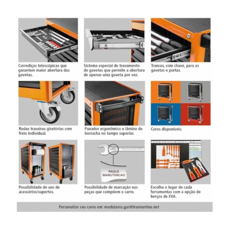 Carrinho para Ferramentas com 5 Gavetas 1 Porta e 95 Peças Vermelho 44950/795 TRAMONTINA PRO-2ba42e93-11b6-4aea-82d1-35ca988b2428