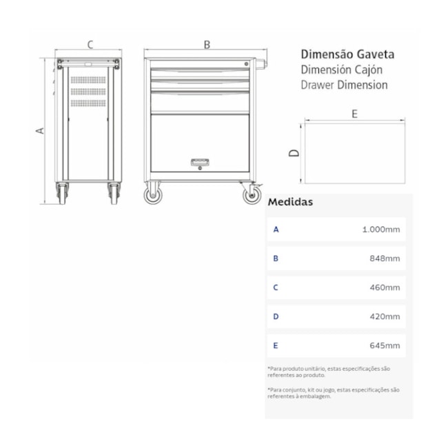 Carrinho para Ferramentas com 5 Gavetas e 1 Porta Vermelho 44950/309 TRAMONTINA PRO-b366d1b0-05f0-424c-a934-a34e33d3ca8d