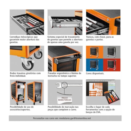 Carrinho para Ferramentas com 5 Gavetas e 92 Peças Laranja 44950/792 TRAMONTINA PRO-7cfb9098-7cfa-4f5f-bcfa-e2dd4d098563