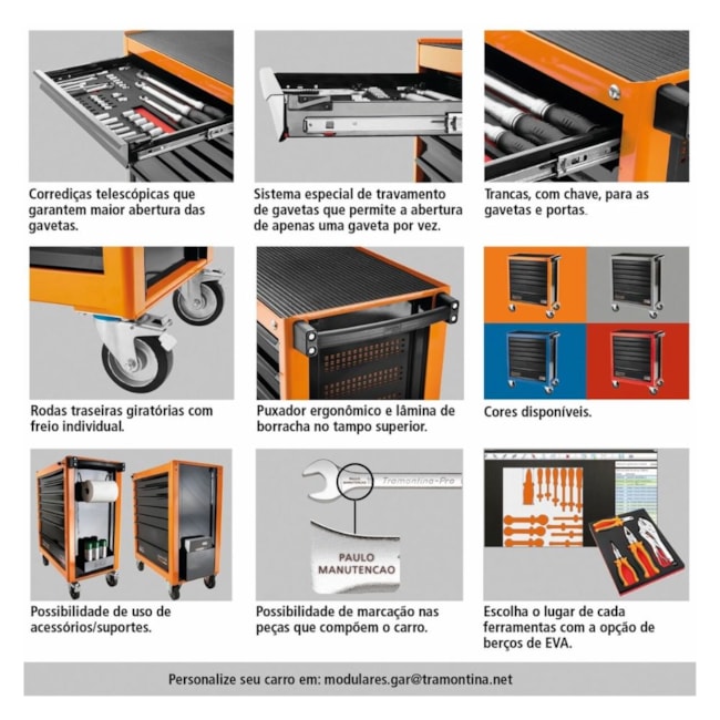 Carrinho para Ferramentas com 6 Gavetas e 92 Peças Laranja 44950/793 TRAMONTINA PRO-625f376a-c50f-40f7-ab1e-645eeddc623f
