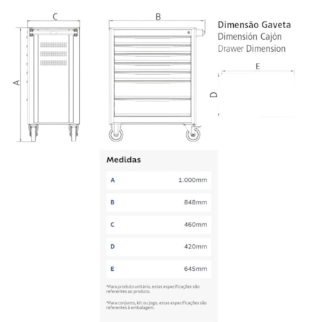 Carrinho para Ferramentas com 7 Gavetas Cinza 44950/411 TRAMONTINA PRO-106e2c65-1f8e-49da-896d-8c84925fff53