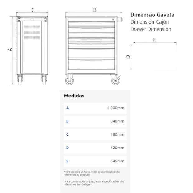 Carrinho para Ferramentas com 7 Gavetas Cinza 44950/411 TRAMONTINA PRO-1d413df4-0172-4d35-be3f-2bba553ba07a