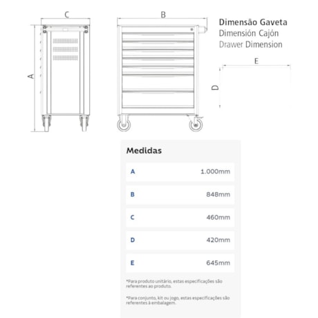 Carrinho para Ferramentas com 7 Gavetas e 110 Peças Cinza 44950/110 TRAMONTINA PRO-60aaf4ce-5d35-4729-a522-1c241abab9d2