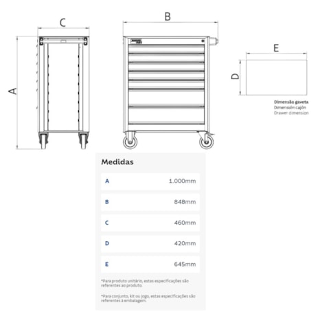 Carrinho para Ferramentas com 7 Gavetas e 70 Peças em INOX 44965/771 TRAMONTINA PRO-a0086cdb-2e35-4f29-ac72-7652e690b877