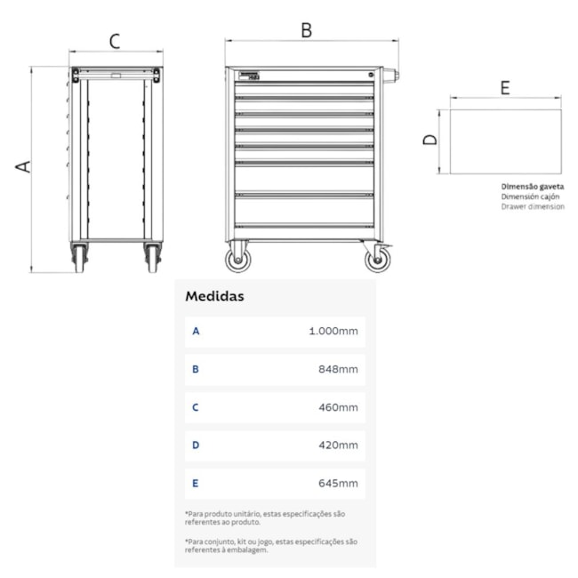 Carrinho para Ferramentas com 7 Gavetas e 70 Peças em INOX 44965/771 TRAMONTINA PRO-e6ded511-b9b4-4457-8090-5a7e3be0daf2