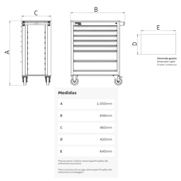 Carrinho para Ferramentas com 7 Gavetas INOX 44965/001 TRAMONTINA PRO-55701c36-0386-4589-81f7-077ea37808b7