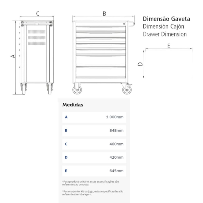 Carrinho para Ferramentas com 8 Gavetas e 115 Peças 44950/717 TRAMONTINA PRO-4e7e21dd-7cb8-468e-81eb-c4fb68fccae4