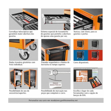 Carrinho para Ferramentas com 8 Gavetas Laranja 44950/012 TRAMONTINA PRO-27789214-fced-4582-8fec-b83d71315b73