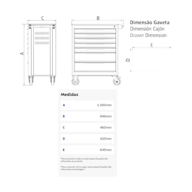 Carrinho para Ferramentas com 8 Gavetas Vermelho 44950/312 TRAMONTINA PRO-f47c930d-1bb6-4246-a52b-20269aa58488