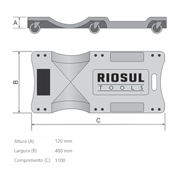 Carro Esteira para Mecânico com Encosto para a Cabeça 70027 RIOSUL-f163e498-c8e8-447d-88a4-2c36a0e4741d