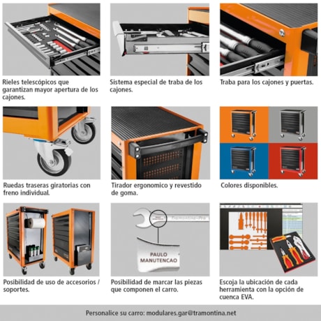 Carro para Ferramentas com 6 Gavetas 44950/410 CINZA TRAMONTINA PRO-022e5db3-d9d2-4687-b5f2-459d1d09055a