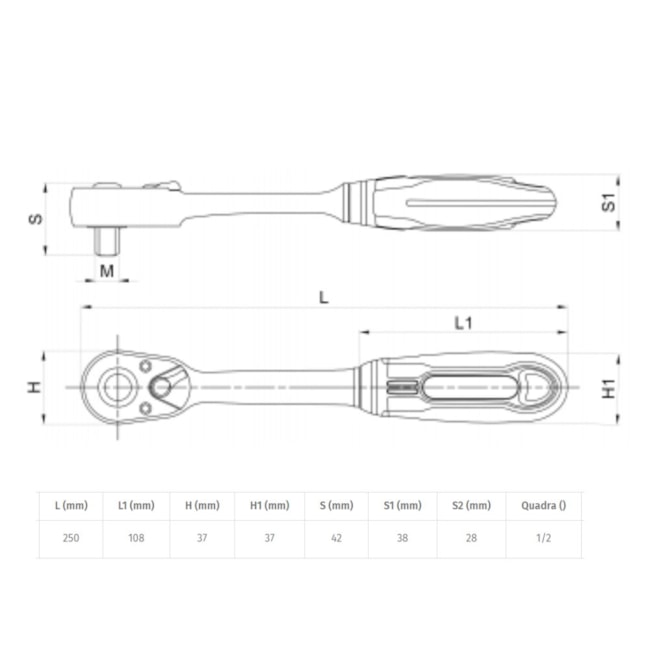 Catraca Reversível com Punho Plástico 1/2