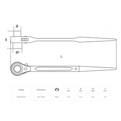 Chave Catraca 19 x 24mm para Estrutura Metal 93C BETA-268a3756-dfd8-4e99-a88e-18d44bb11a24