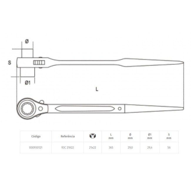 Chave Catraca 21 x 22mm para Estrutura Metal 93C BETA-d2c499da-0135-4052-b1b5-e9a06df34d74