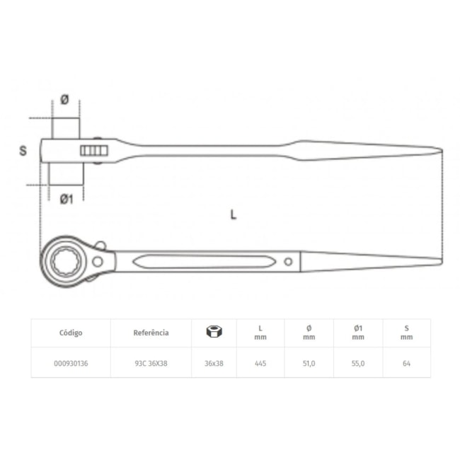 Chave Catraca 36 x 38mm para Estrutura Metal 93C BETA-2204060f-045c-4eaa-963a-98f4f2bd2470