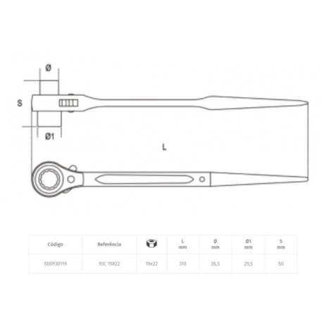 Chave Catraca para Parafusos de Andaimes 19x22mm 93C BETA-a2363feb-ccae-406a-ba00-585bfac0d939