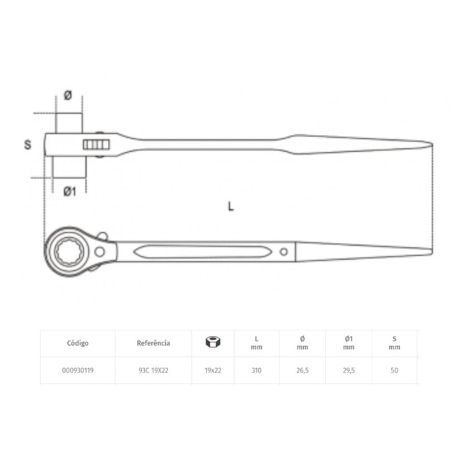 Chave Catraca para Parafusos de Andaimes 19x22mm 93C BETA-ba2fa970-85ee-4e9b-b78f-4dab5575b69c